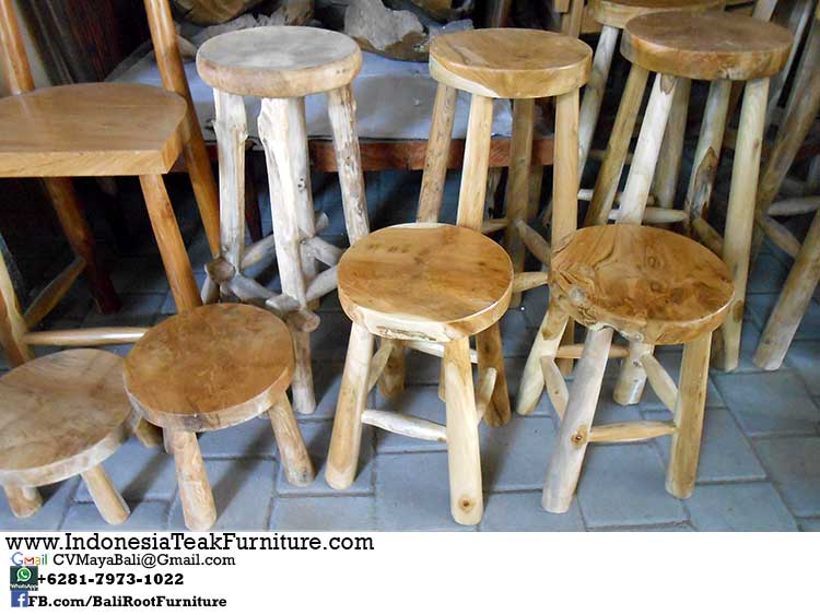 LOG2-17 Teak Wood Round Top Bar Stools Furniture from Bali. Teak Wood Furniture from Bali Indonesia