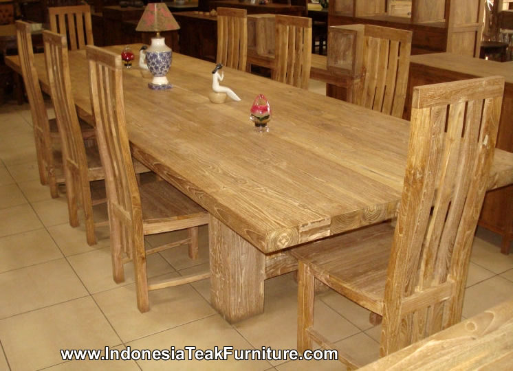 Teak Wood Dining Table and Chairs Set Furniture from Indonesia