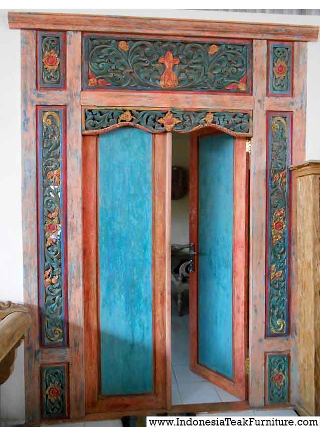 GBK2-15 Painted Antique Wood Doors Gates Bali Indonesia - GBK2-15 Painted Antique Wood Doors Gates Bali Indonesia
