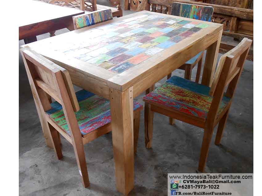 Boat Wood Chair Table Set Dining Furniture Bali