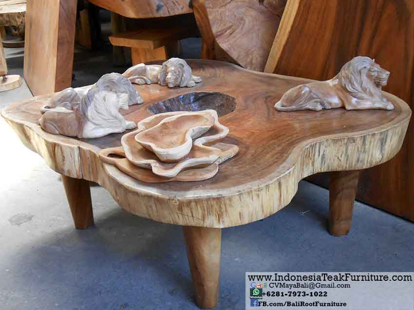 LOG2-6 Natural Curve Coffee Table Furniture Glass Tops Bali Indonesia