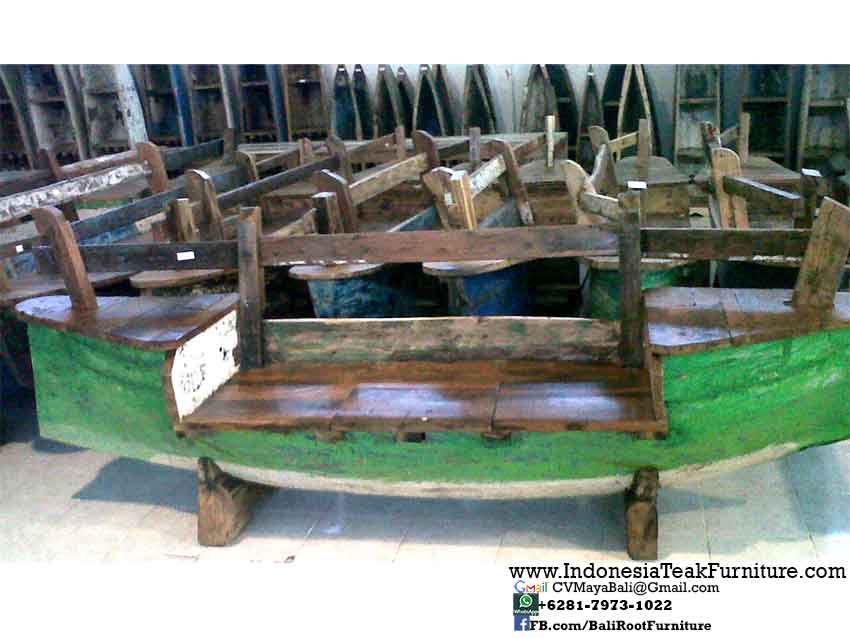 Boat furniture made using reclaimed wood from wooden boats