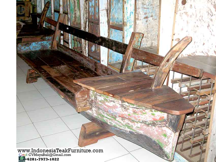 Boat furniture made using reclaimed wood from wooden boats