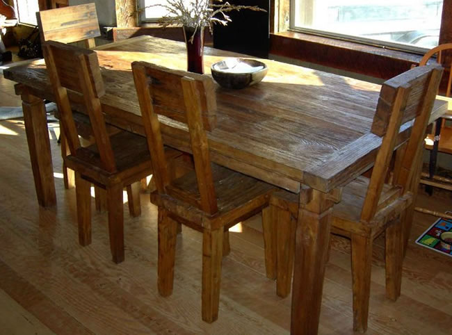 RF1-8 Rustic Teak Wood Furniture made of reclaimed wood. Dining Chairs and Dining Table Furniture set
