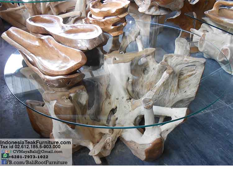 TRTBL2-5 Teak Root Table with Glass Top