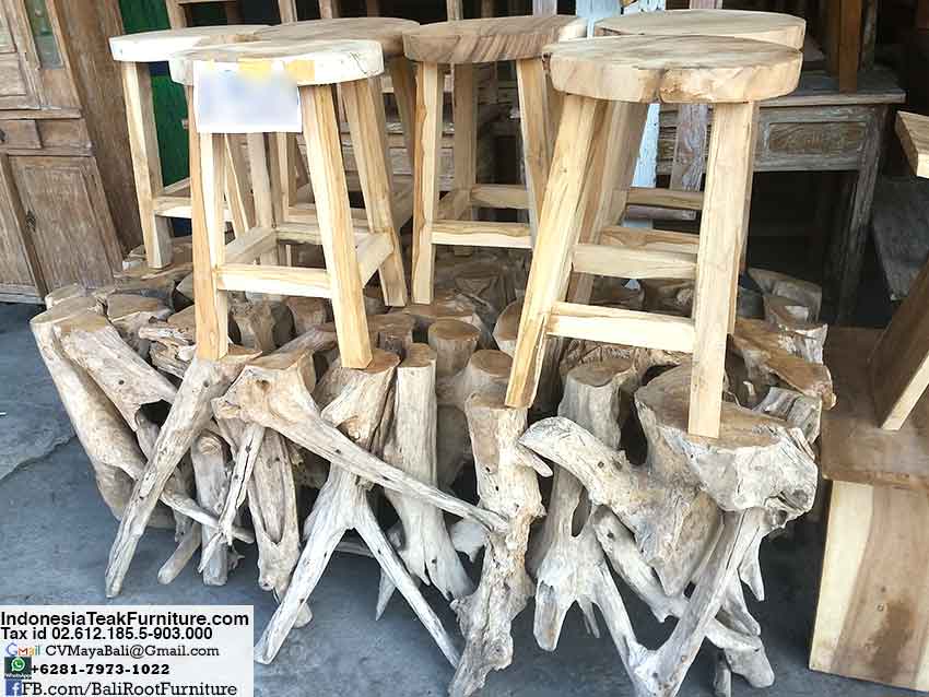 Teak Root Wood Furniture Glass Top Table