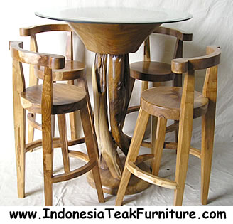 Teak root table with glass top