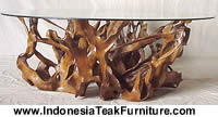 Teak Root Wood Table with Glass Top Teak Root Made in Indonesia