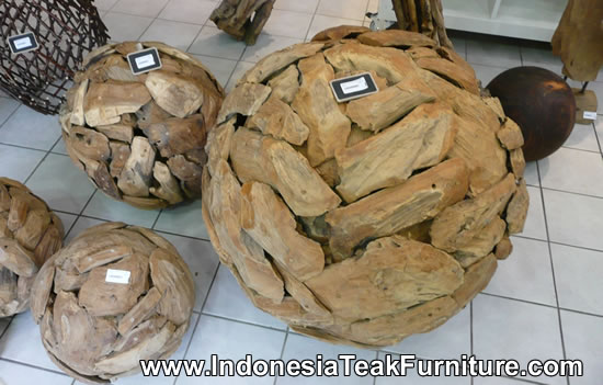 Teak wood ball with of cut teak root wood. Teak Wood Sphere 