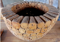 Teak Wood Vase Indonesia. Wooden pot or wooden vase made of teak tree wood. 