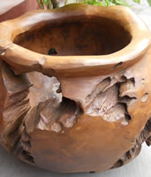 Teak Wood Vase Indonesia. Wooden pot or wooden vase made of teak tree wood. 