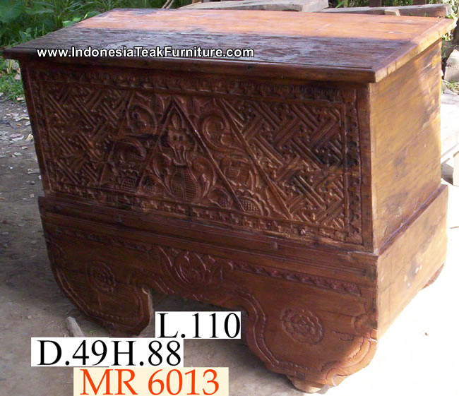 Carved Teak Wood Chest Java