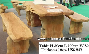 Natural curve wood table and bench sets. Outdoor dining table furniture from Indonesia