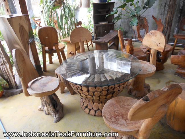 Teak Root Wood Furniture Set chairs stool table made of teak tree branch wood for indoor outdoor furniture
